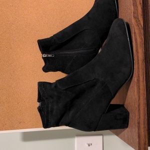 Brand New, unworn black faux suede zip up booties, size 9.